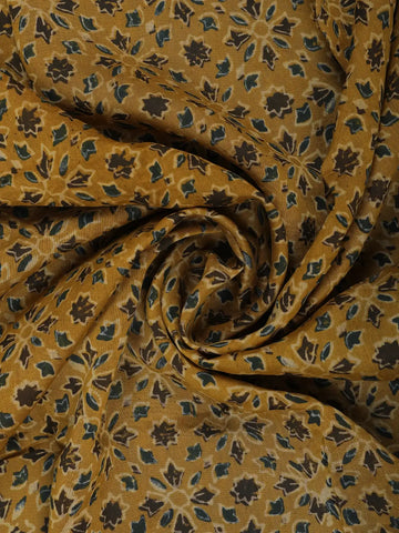 Mustard Yellow Floral Printed Chandheri Cotton Saree - Diadem