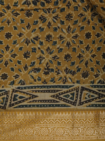 Mustard Yellow Floral Printed Chandheri Cotton Saree - Diadem