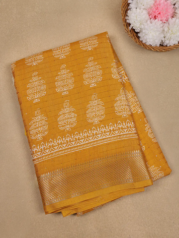 Mustard Yellow Floral Designed Cotton Saree - Diadem
