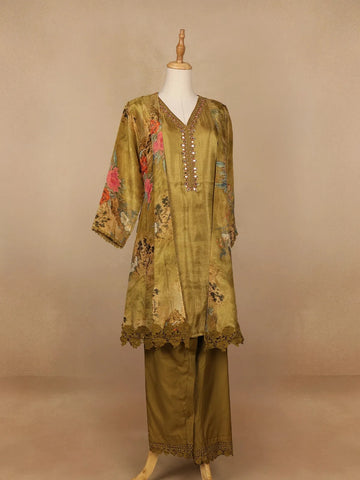 Mustard Yellow Floral Designed Tissue Silk Salwar Suit - Diadem