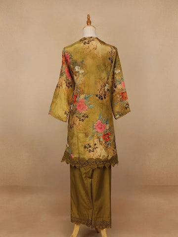 Mustard Yellow Floral Designed Tissue Silk Salwar Suit - Diadem