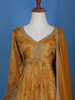 Mustard Yellow Floral Motif Bead And Printed Georgette Gown - Diadem