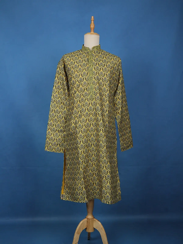 Mustard Yellow Floral Printed Cotton Kurta Set , With Pant - Diadem