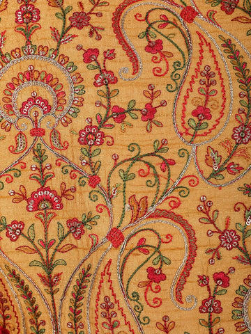 Mustard Yellow Paisley & Floral Multicolor Embroidered Jacquard Sherwani Suit - Diadem
