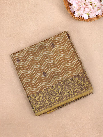 Mustard Yellow Semi Tussar Silk Saree with Chevron Pattern - Diadem