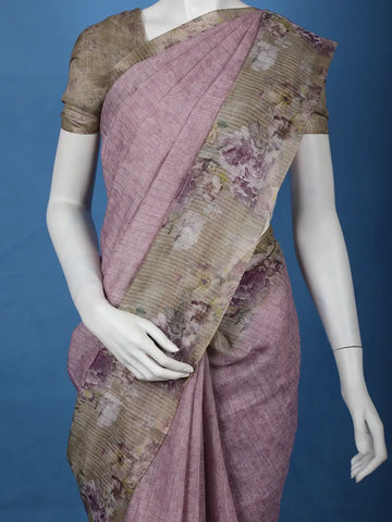 Muted Lavender Striped Design Tussar Silk Saree - Diadem