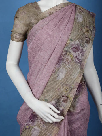 Muted Lavender Striped Design Tussar Silk Saree - Diadem