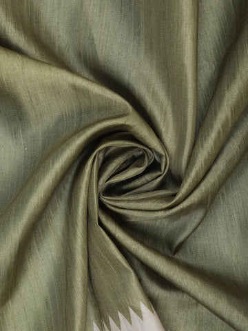 Muted Olive Green Solid Design Tussar Silk Saree - Diadem