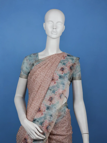 Muted Peach Floral Design Tussar Silk Saree - Diadem