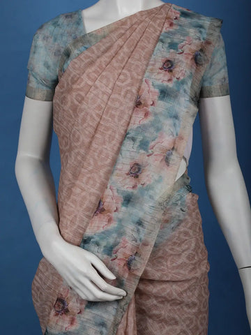 Muted Peach Floral Design Tussar Silk Saree - Diadem