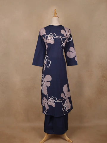 Navy Blue Abstract Printed Cotton Salwar Suit - Diadem