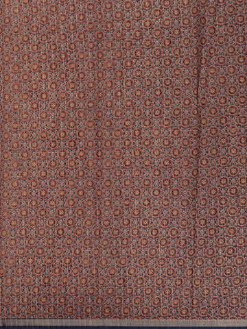 Navy Blue Ajrakh Floral And Geometric Printed Cotton Saree - Diadem