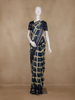 Navy Blue And Beige Abstract Brush Print Chandheri Cotton Saree