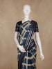 Navy Blue And Beige Abstract Brush Print Chandheri Cotton Saree