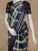Navy Blue And Beige Abstract Brush Print Chandheri Cotton Saree