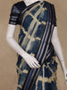Navy Blue And Beige Abstract Brush Print Chandheri Cotton Saree