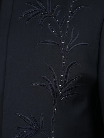 Navy Blue Botanical Embroidered Viscose Men's Suit - Diadem