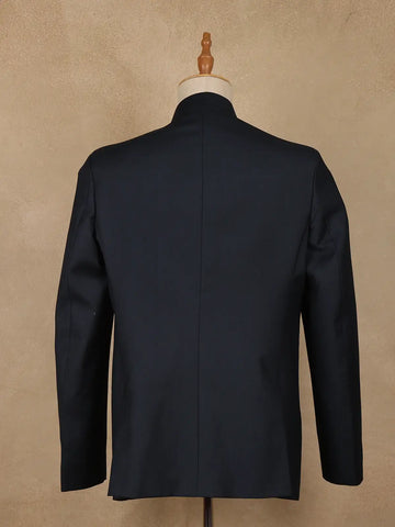 Navy Blue Botanical Embroidered Viscose Men's Suit - Diadem