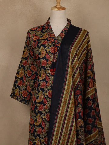 Navy Blue Floral And Paisley Printed Cotton Salwar Suit With Dupatta - Diadem
