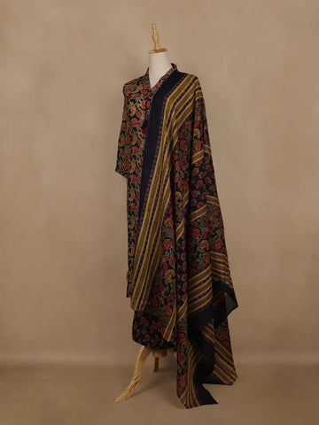Navy Blue Floral And Paisley Printed Cotton Salwar Suit With Dupatta - Diadem