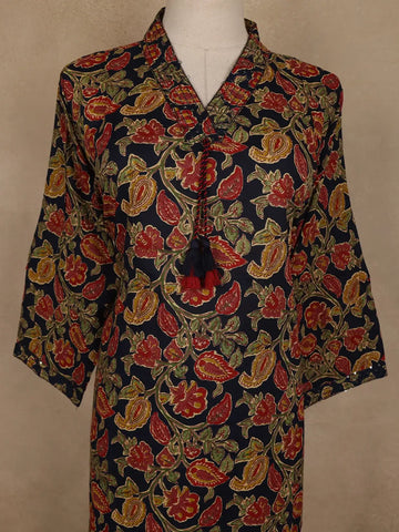 Navy Blue Floral And Paisley Printed Cotton Salwar Suit With Dupatta - Diadem