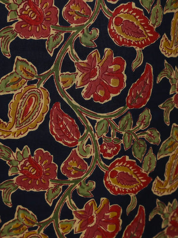 Navy Blue Floral And Paisley Printed Cotton Salwar Suit With Dupatta - Diadem