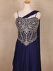 Navy Blue Floral Design Georgette Gown - Diadem