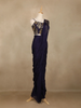 Navy Blue Floral Design Georgette Ready To Wear Saree with Designer Blouse - Diadem