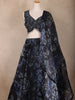 Navy Blue Floral Design Organza Lehenga - Diadem