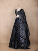 Navy Blue Floral Design Organza Lehenga - Diadem