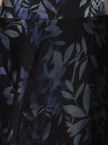 Navy Blue Floral Design Organza Lehenga - Diadem