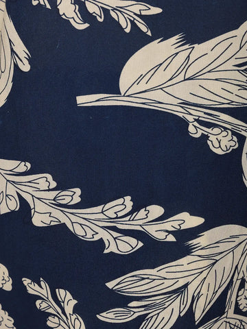 Navy Blue Floral Design Printed Satin Salwar Suit - Diadem