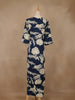 Navy Blue Floral Design Printed Satin Salwar Suit - Diadem