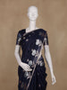 Navy Blue Floral Design Semi Banarasi Silk Saree