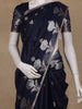 Navy Blue Floral Design Semi Banarasi Silk Saree