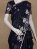 Navy Blue Floral Design Semi Banarasi Silk Saree