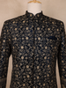 Navy Blue  Floral Designed Velvet Sherwani Suit