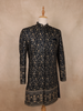Navy Blue  Floral Designed Velvet Sherwani Suit