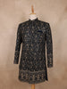 Navy Blue  Floral Designed Velvet Sherwani Suit