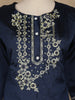 Navy Blue Floral Embroidered Design Semi Silk Salwar Suit
