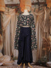Navy Blue Floral Embroidered Georgette Crop Top with Draped Skirt