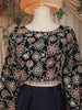 Navy Blue Floral Embroidered Georgette Crop Top with Draped Skirt