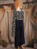 Navy Blue Floral Embroidered Georgette Crop Top with Draped Skirt