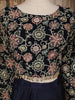 Navy Blue Floral Embroidered Georgette Crop Top with Draped Skirt