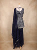Navy Blue Floral Embroidered Georgette Peplum Palazzo Suit with Dupatta