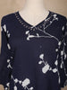 Navy Blue Floral Printed Cotton Salwar Suit - Diadem