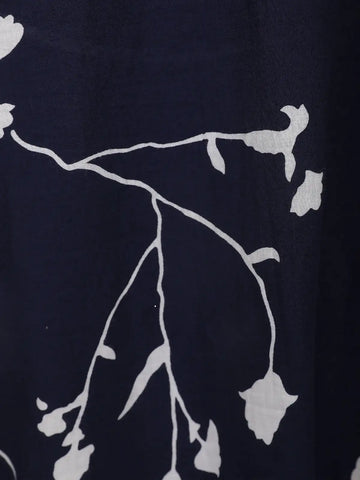 Navy Blue Floral Printed Cotton Salwar Suit - Diadem