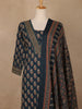 Navy Blue Floral Printed Cotton Salwar Suit - Diadem