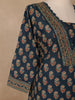 Navy Blue Floral Printed Cotton Salwar Suit - Diadem