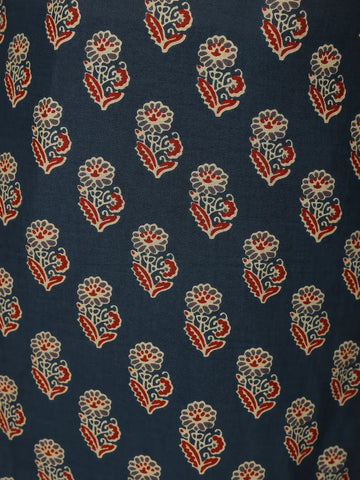 Navy Blue Floral Printed Cotton Salwar Suit - Diadem